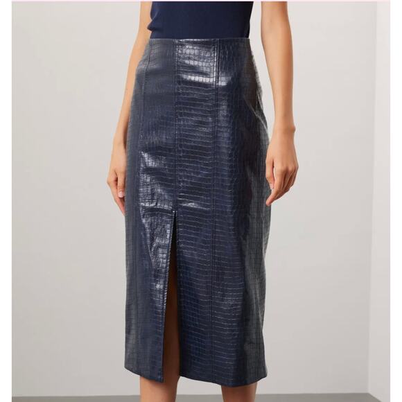 Tanya Taylor Blue Faux Leather Pencil Skirt Size 6 Croc Embossed Designer $425 - Picture 1 of 13